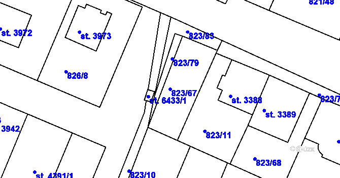 Parcela st. 823/67 v KÚ Písek, Katastrální mapa
