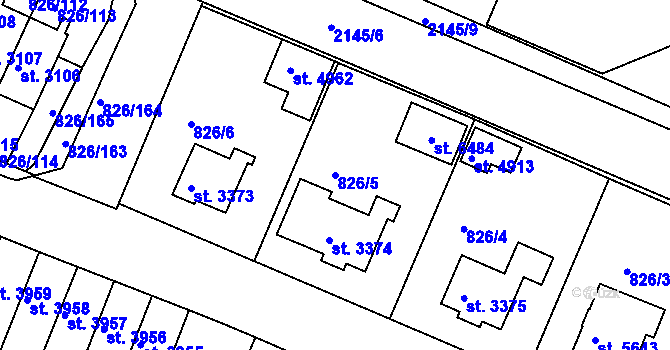 Parcela st. 826/5 v KÚ Písek, Katastrální mapa