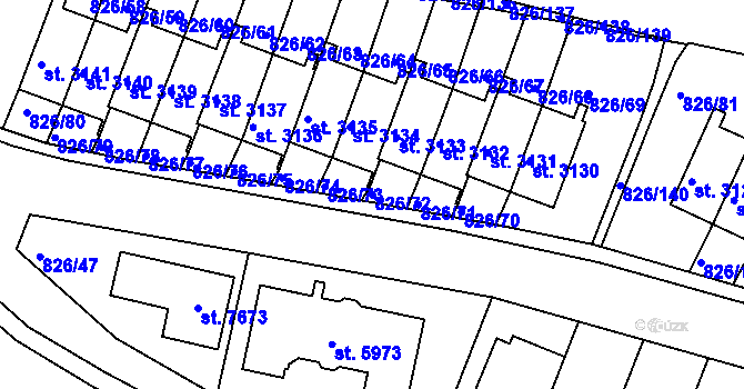 Parcela st. 826/72 v KÚ Písek, Katastrální mapa