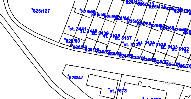Parcela st. 826/77 v KÚ Písek, Katastrální mapa