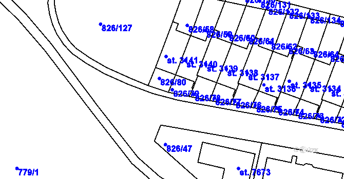 Parcela st. 826/79 v KÚ Písek, Katastrální mapa