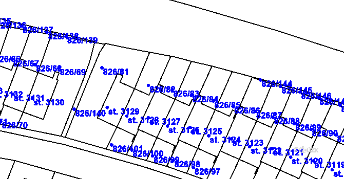 Parcela st. 826/83 v KÚ Písek, Katastrální mapa