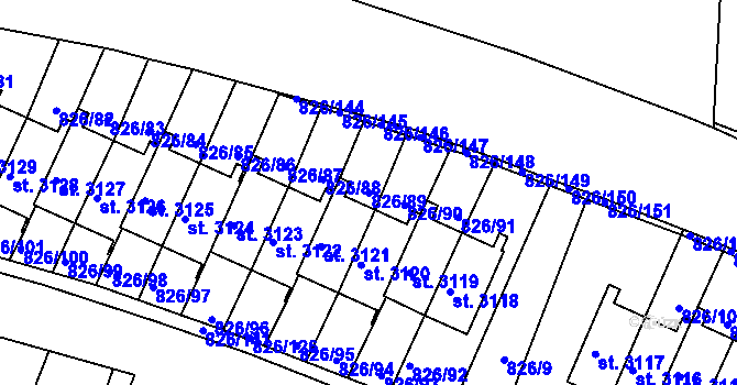 Parcela st. 826/89 v KÚ Písek, Katastrální mapa