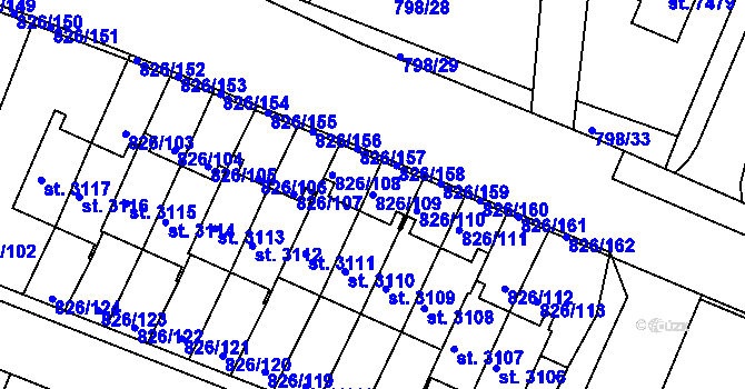 Parcela st. 826/109 v KÚ Písek, Katastrální mapa