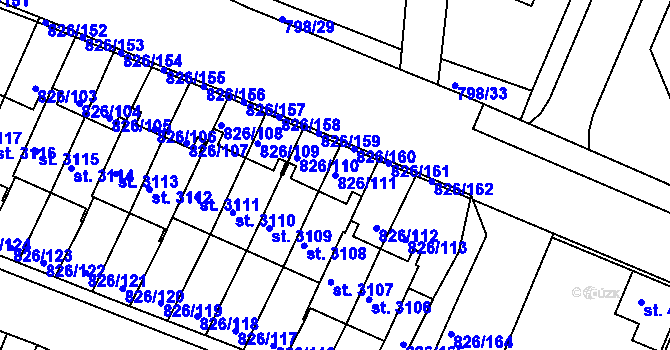 Parcela st. 826/111 v KÚ Písek, Katastrální mapa
