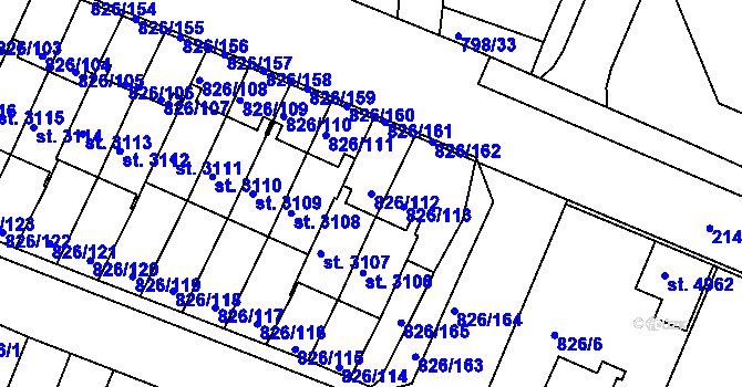 Parcela st. 826/112 v KÚ Písek, Katastrální mapa