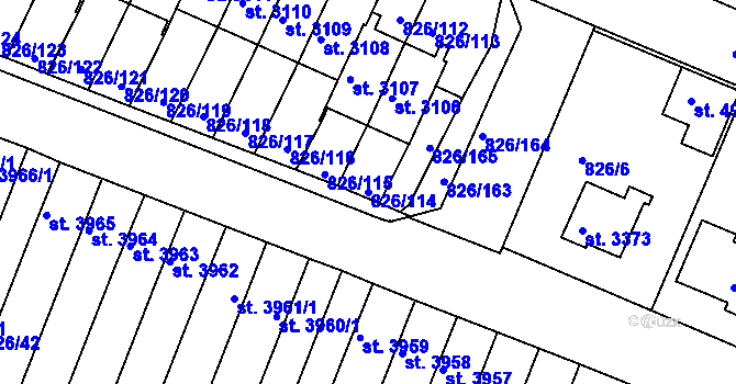 Parcela st. 826/114 v KÚ Písek, Katastrální mapa