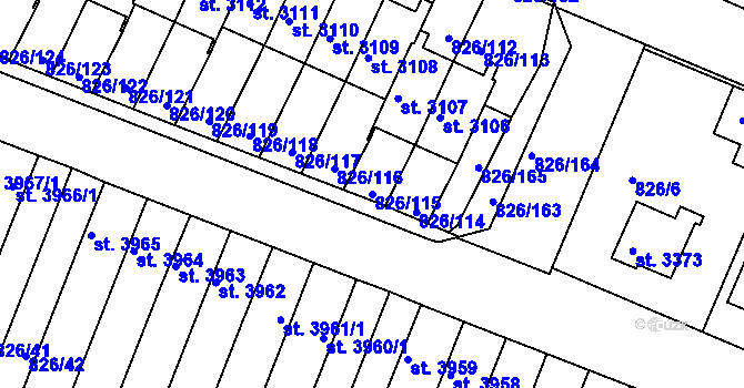 Parcela st. 826/115 v KÚ Písek, Katastrální mapa