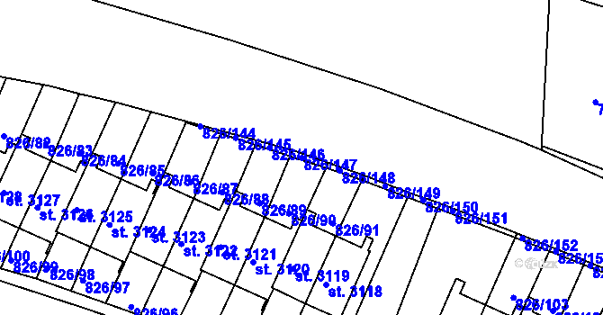 Parcela st. 826/147 v KÚ Písek, Katastrální mapa