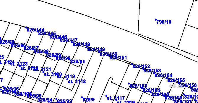 Parcela st. 826/150 v KÚ Písek, Katastrální mapa