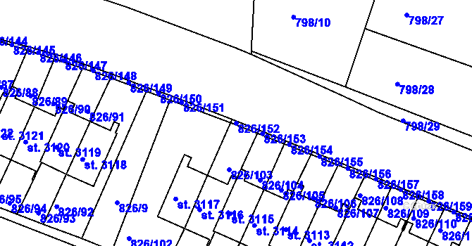 Parcela st. 826/152 v KÚ Písek, Katastrální mapa