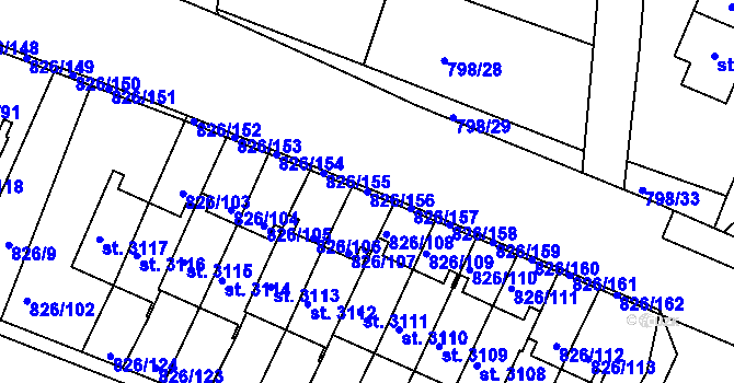 Parcela st. 826/156 v KÚ Písek, Katastrální mapa
