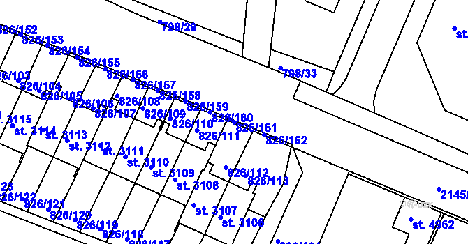 Parcela st. 826/161 v KÚ Písek, Katastrální mapa