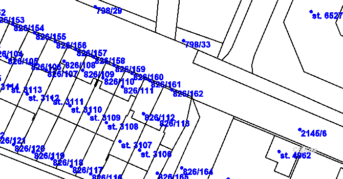 Parcela st. 826/162 v KÚ Písek, Katastrální mapa