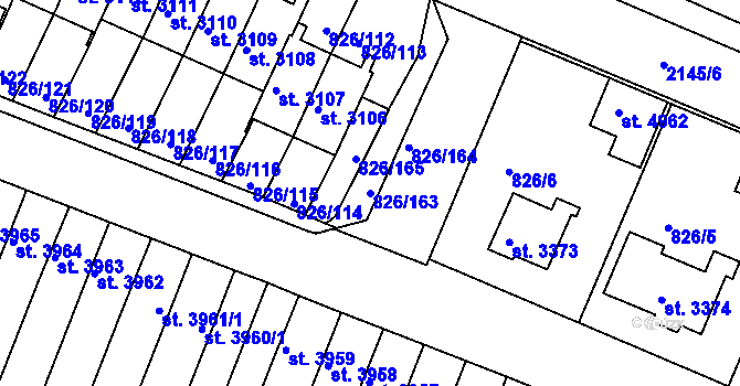 Parcela st. 826/163 v KÚ Písek, Katastrální mapa