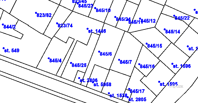 Parcela st. 845/6 v KÚ Písek, Katastrální mapa
