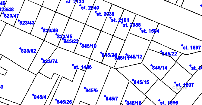Parcela st. 845/24 v KÚ Písek, Katastrální mapa