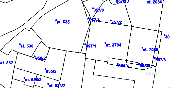 Parcela st. 857/1 v KÚ Písek, Katastrální mapa