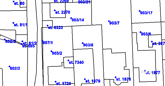 Parcela st. 903/8 v KÚ Písek, Katastrální mapa