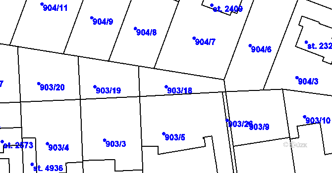 Parcela st. 903/18 v KÚ Písek, Katastrální mapa