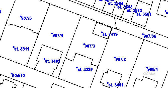 Parcela st. 907/3 v KÚ Písek, Katastrální mapa