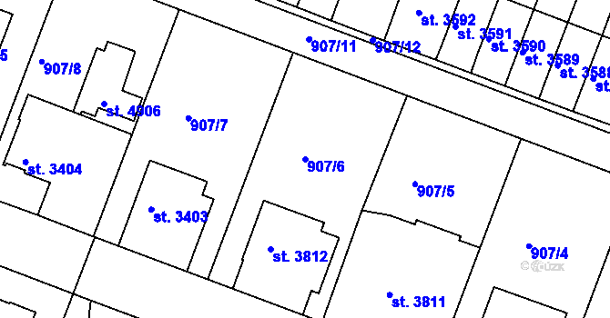 Parcela st. 907/6 v KÚ Písek, Katastrální mapa