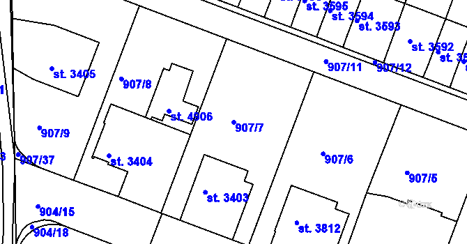 Parcela st. 907/7 v KÚ Písek, Katastrální mapa