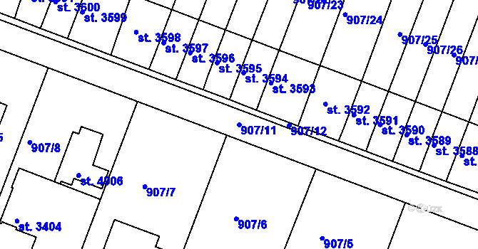Parcela st. 907/11 v KÚ Písek, Katastrální mapa