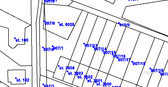 Parcela st. 907/13 v KÚ Písek, Katastrální mapa