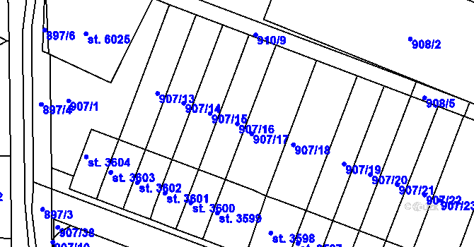 Parcela st. 907/16 v KÚ Písek, Katastrální mapa