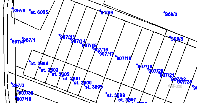 Parcela st. 907/17 v KÚ Písek, Katastrální mapa