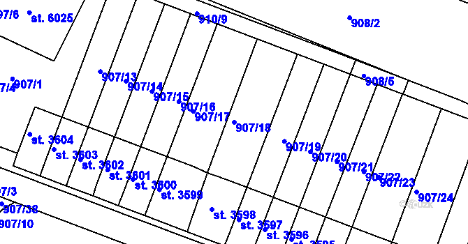 Parcela st. 907/18 v KÚ Písek, Katastrální mapa