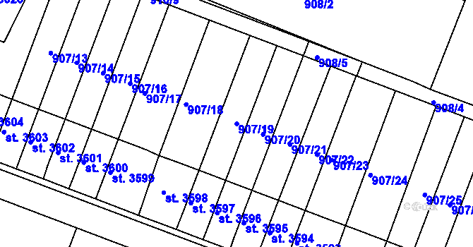 Parcela st. 907/19 v KÚ Písek, Katastrální mapa