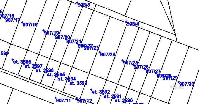 Parcela st. 907/24 v KÚ Písek, Katastrální mapa