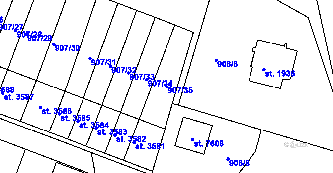 Parcela st. 907/35 v KÚ Písek, Katastrální mapa
