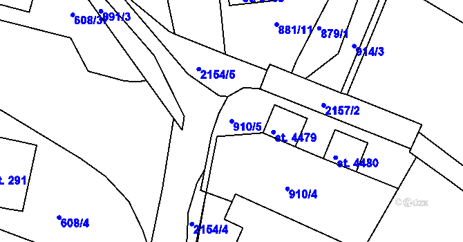 Parcela st. 910/5 v KÚ Písek, Katastrální mapa