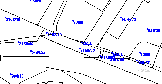 Parcela st. 930/4 v KÚ Písek, Katastrální mapa