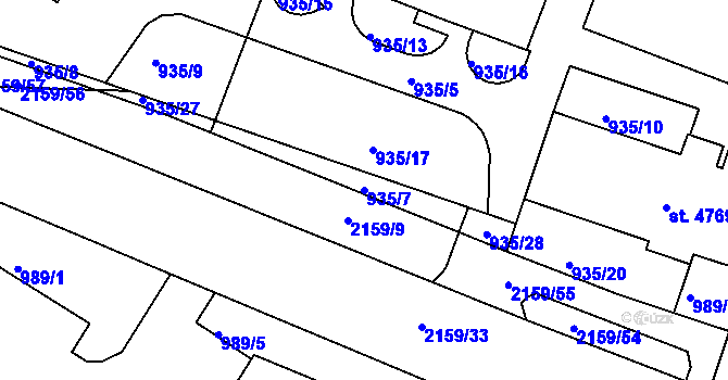 Parcela st. 935/7 v KÚ Písek, Katastrální mapa