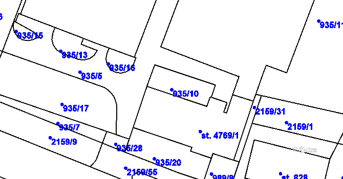 Parcela st. 935/10 v KÚ Písek, Katastrální mapa