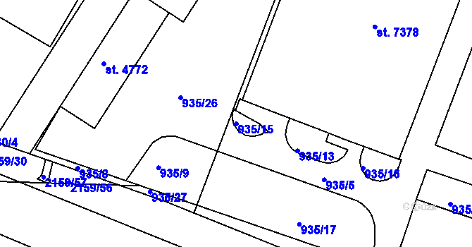 Parcela st. 935/15 v KÚ Písek, Katastrální mapa