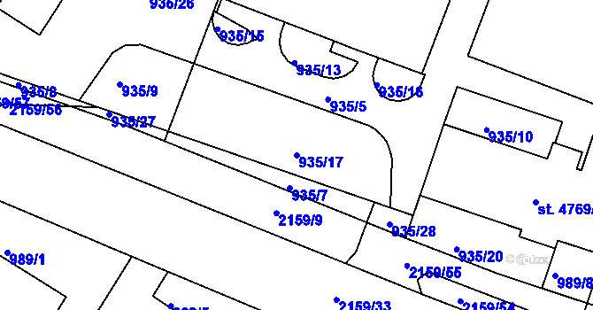 Parcela st. 935/17 v KÚ Písek, Katastrální mapa