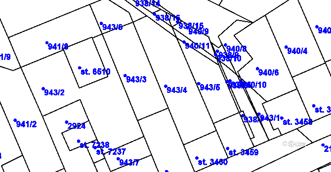 Parcela st. 943/4 v KÚ Písek, Katastrální mapa
