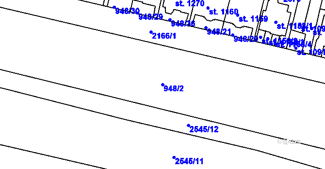 Parcela st. 948/2 v KÚ Písek, Katastrální mapa