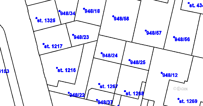 Parcela st. 948/24 v KÚ Písek, Katastrální mapa