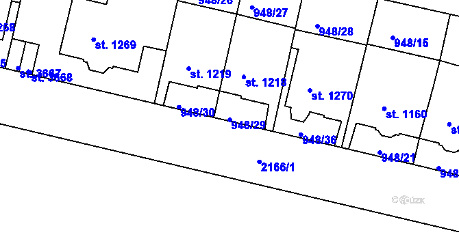 Parcela st. 948/29 v KÚ Písek, Katastrální mapa