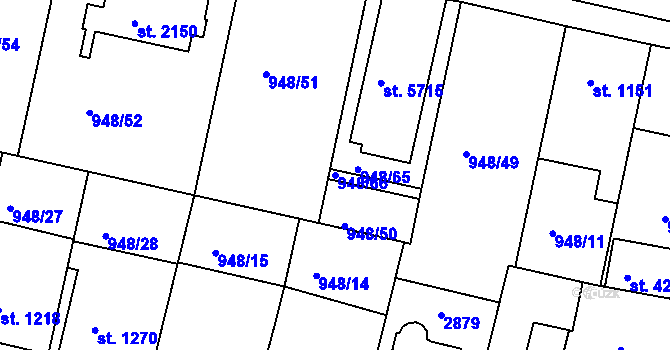 Parcela st. 948/66 v KÚ Písek, Katastrální mapa