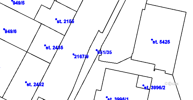 Parcela st. 951/35 v KÚ Písek, Katastrální mapa