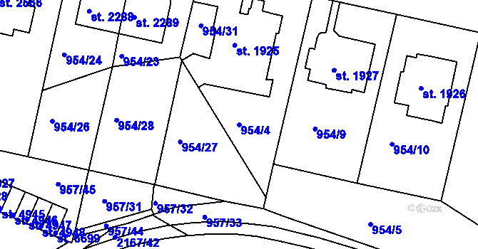 Parcela st. 954/4 v KÚ Písek, Katastrální mapa