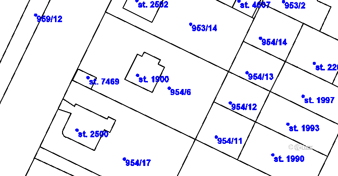 Parcela st. 954/6 v KÚ Písek, Katastrální mapa