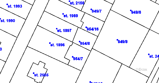 Parcela st. 954/8 v KÚ Písek, Katastrální mapa